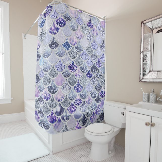 Trendy Purple Ombre Glitter Mermaid Fish Scales Shower Curtain (In Situ)