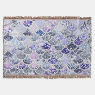 Trendy Purple Ombre Glitter Mermaid Fish Scales Throw Blanket