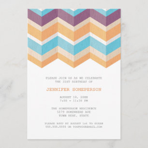 Trendy Purple Orange & Blue Chevron Birthday Invitation