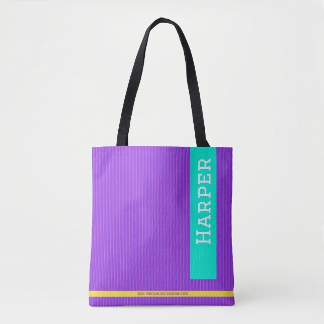 Trendy Purple Personalised Name and Monogram Tote Bag (Front)