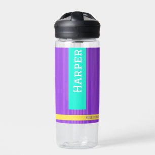 Trendy Purple Personalised Name Water Bottle