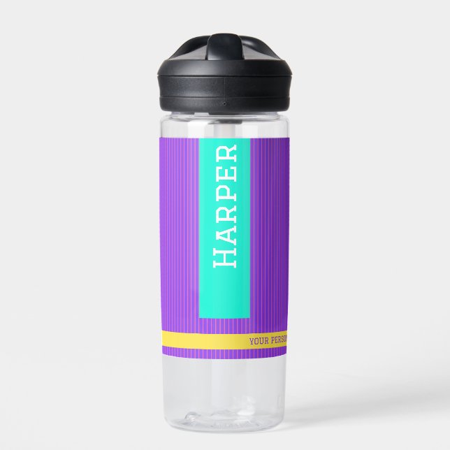 Trendy Purple Personalised Name  Water Bottle (Front)
