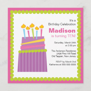 Trendy Purple & Pink Cake Birthday Invitation