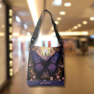 Trendy Purple Pink Yellow Butterfly Crossbody Bag