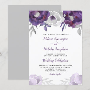 Trendy Purple Silver Floral wedding invite 3963