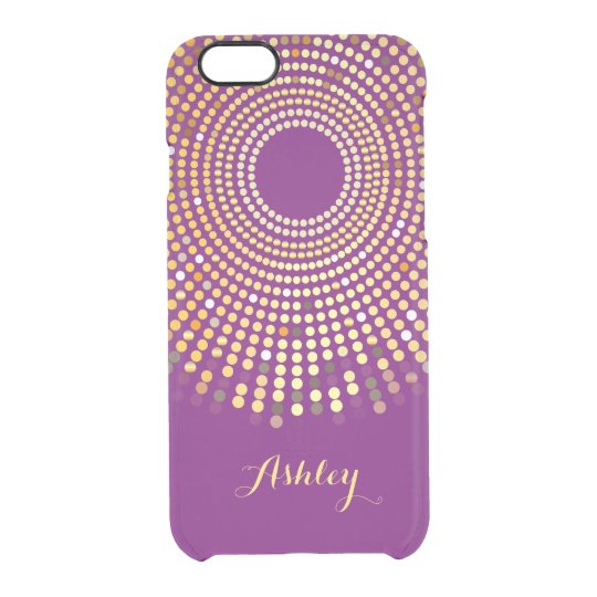 Trendy Purple Sparkle Dots - Custom Monogram Name Clear iPhone 6/6S Case