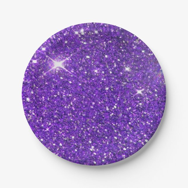Trendy Purple Sparkling Glitter Glitz Paper Plate (Front)