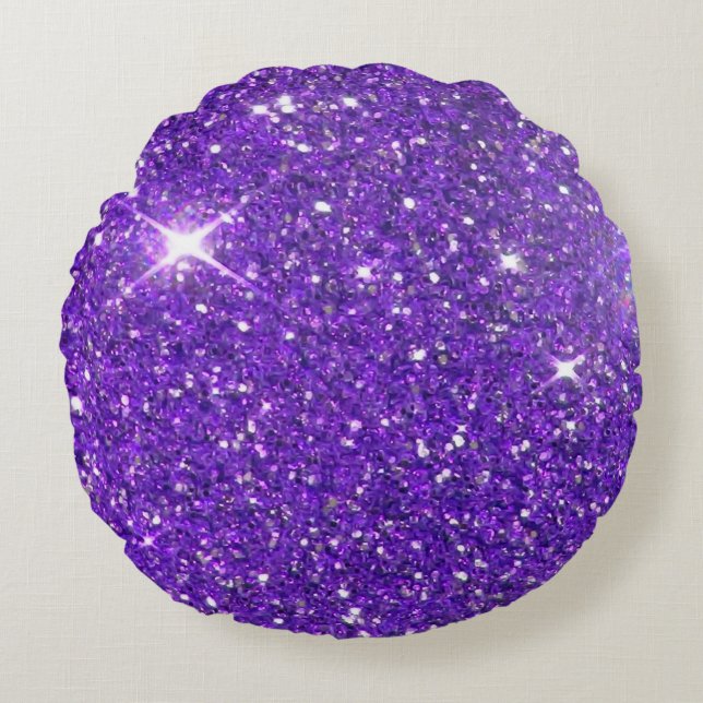 Trendy Purple Sparkling Glitter Glitz Round Cushion (Front)