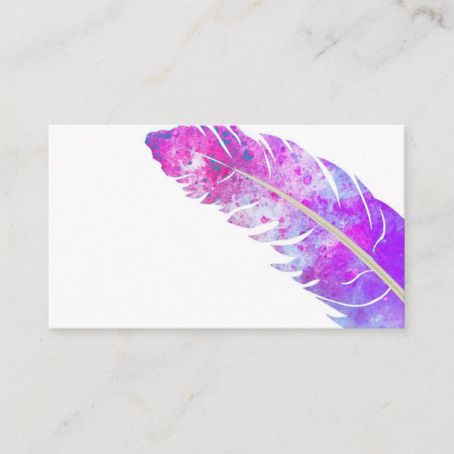 trendy purple watercolor feather custom business card (Front)