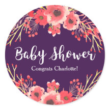 Trendy Purple Watercolor Flowers Baby Shower