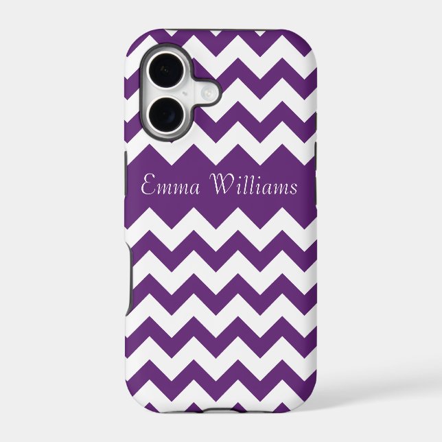 Trendy Purple White Chevron Pattern & Custom Name (Back)