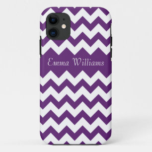 Trendy Purple White Chevron Pattern & Custom Name iPhone 11 Case