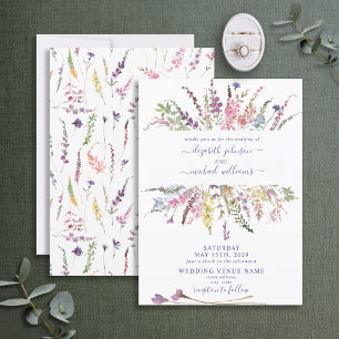 Trendy Purple Wildflower Watercolor Floral Wedding Invitation