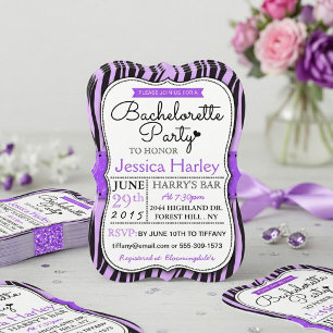 Trendy Purple Zabra Print Bachelorette Party Invitation
