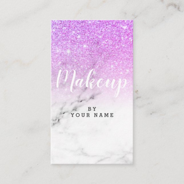 Trendy PurpleGlitter Marble Vertical Business Card (Front)