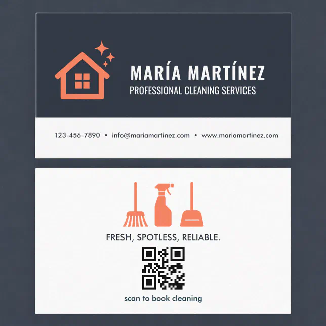 Trendy QR Code House Cleaning Services Modern Business Card | Zazzle