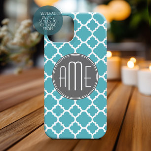 Trendy Quatrefoil Pattern Custom Triple Monogram iPhone 15 Case