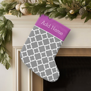 Trendy Quatrefoil Pattern Personalised Name Small Christmas Stocking