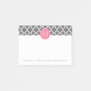 Trendy Quatrefoil Pattern with Custom Monogram Post-it Notes