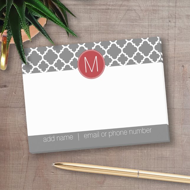 Trendy Quatrefoil Pattern with Custom Monogram Post-it Notes (Personalized Post-it notes - add your name and other text)
