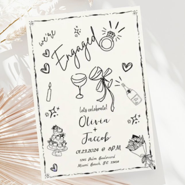 Trendy Quirky Fun Hand Drawn Engagement Party Invitation (Creator Uploaded)