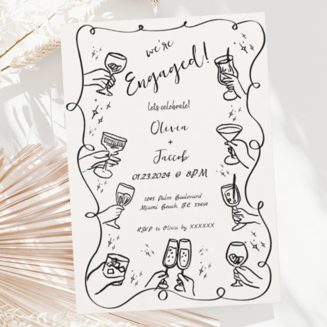 Trendy Quirky Hand Drawn Squiggle Engagement Party Invitation (Creator Uploaded)