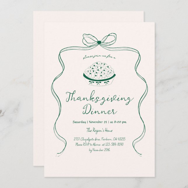 Trendy Quirky Hand Drawn Wavy Pie Thanksgiving Invitation (Front/Back)