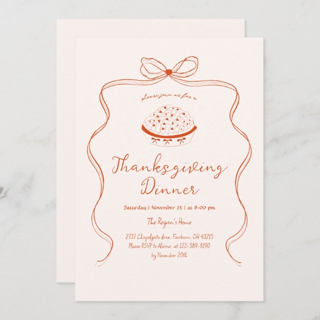 Trendy Quirky Hand Drawn Wavy Pie Thanksgiving Invitation (Front/Back)