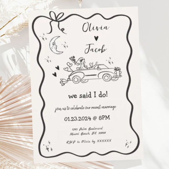Trendy Quirky Hand Drawn Wavy We Eloped Wedding Invitation (Creator Uploaded)