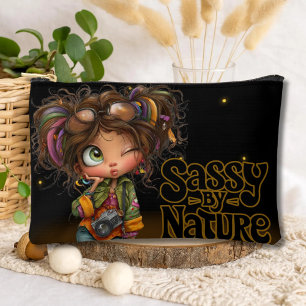 Trendy Quirky Retro Sassy Girl Quote Black Accessory Pouch