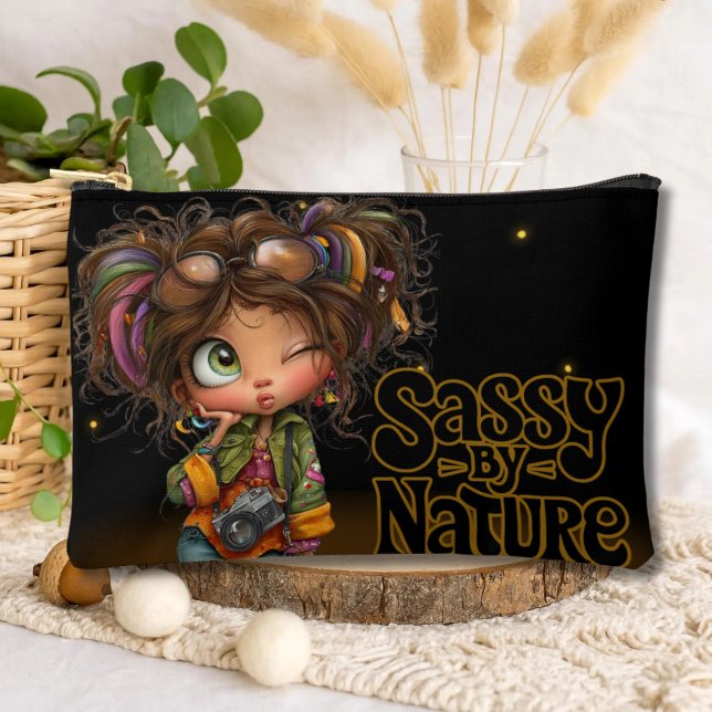 Trendy Quirky Retro Sassy Girl Quote Black Accessory Pouch (Creator Uploaded)