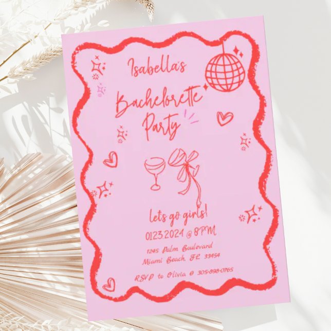 Trendy Quirky Wavy Hand Drawn Bachelorette Party Invitation (Creator Uploaded)