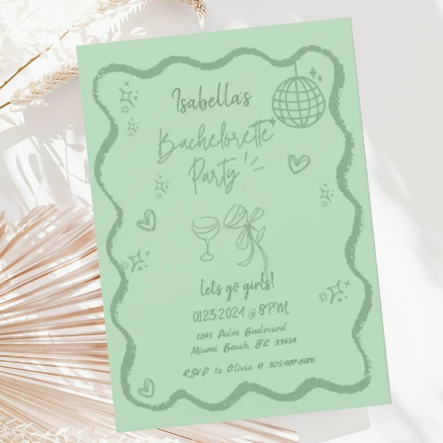Trendy Quirky Wavy Hand Drawn Bachelorette Party Invitation (Creator Uploaded)