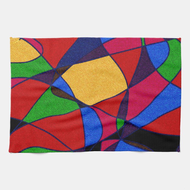 Trendy Rainbow Abstract Art gift accessories Tea Towel (Horizontal)