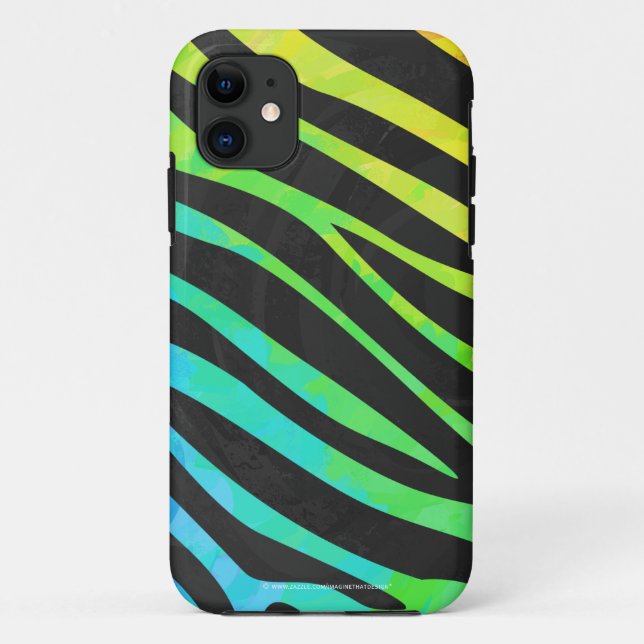 Trendy Rainbow and Black Zebra Animal Print on ele Case-Mate iPhone Case (Back)