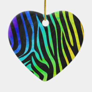 Trendy Rainbow and Black Zebra Animal Print on ele Ceramic Tree Decoration