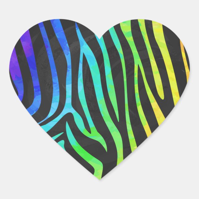 Trendy Rainbow and Black Zebra Animal Print on ele Heart Sticker (Front)