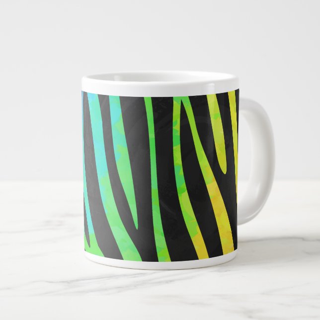 Trendy Rainbow and Black Zebra Animal Print on ele Large Coffee Mug (Front Right)
