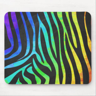 Trendy Rainbow and Black Zebra Animal Print on ele Mouse Mat