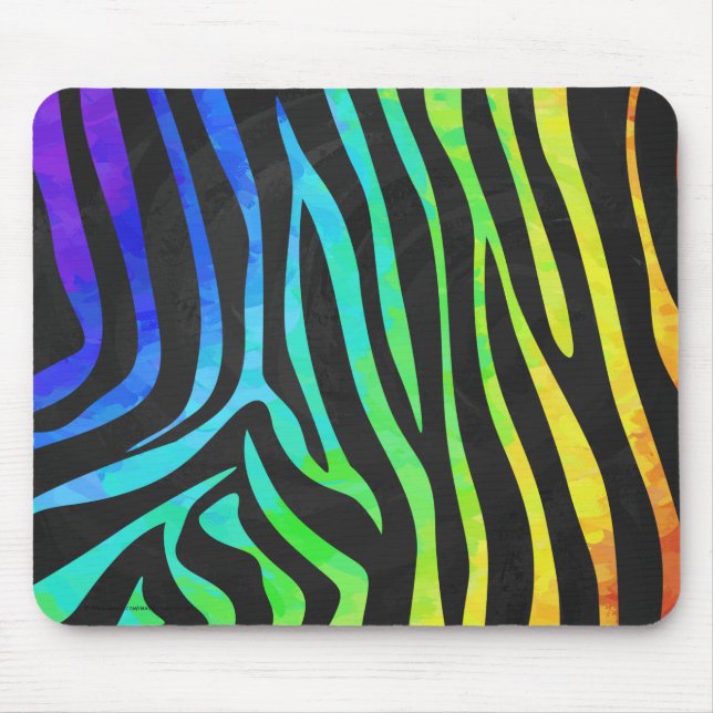 Trendy Rainbow and Black Zebra Animal Print on ele Mouse Mat (Front)