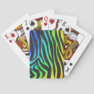 Trendy Rainbow and Black Zebra Animal Print on ele Playing Cards