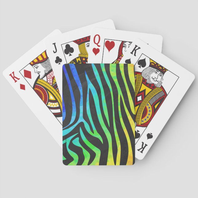 Trendy Rainbow and Black Zebra Animal Print on ele Playing Cards (Back)