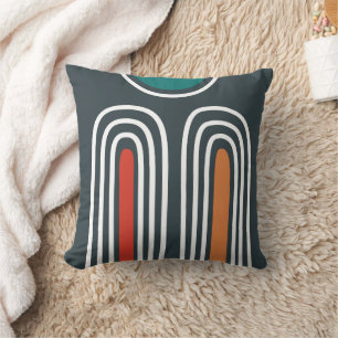 Trendy rainbow and sun abstract hand drawn artwork cushion