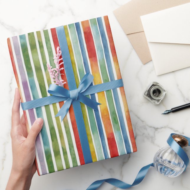 Trendy Rainbow Colourful Stripe Pattern Wrapping Paper (Gifting)