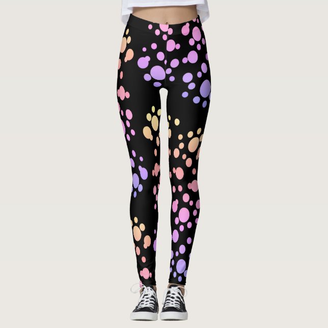 Trendy Rainbow Dots on Black - Leggings (Front)