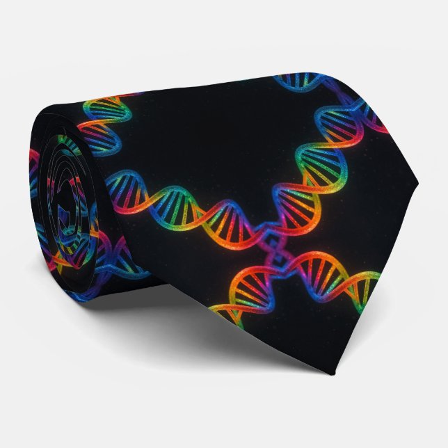 Trendy Rainbow Double Helix DNA Necktie  (Rolled)