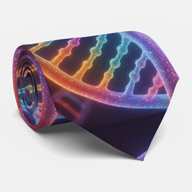 Trendy Rainbow Double Helix DNA Necktie  (Rolled)