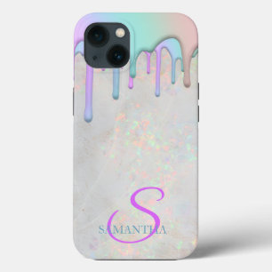 Trendy Rainbow Drips Holographic Opal iPhone 13 Case