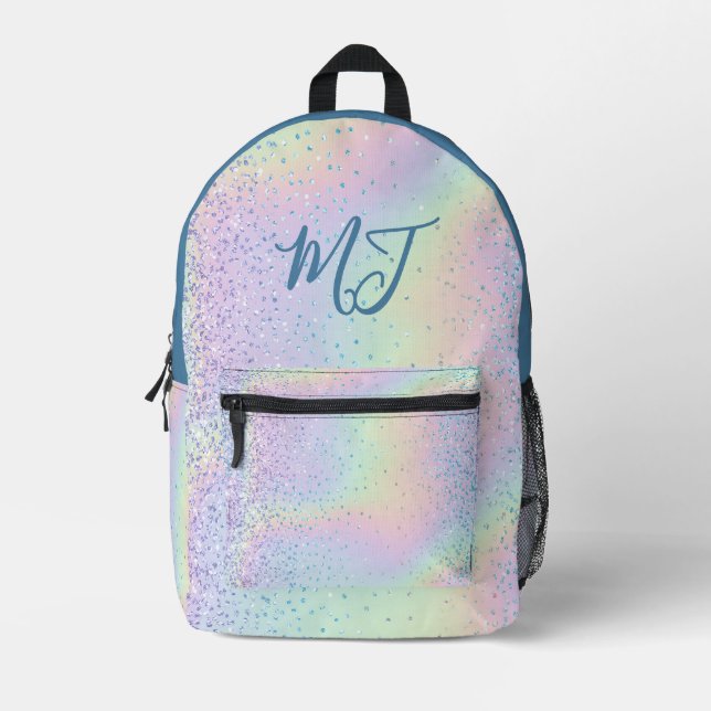 Trendy Rainbow Glitter Monogram Style Printed Backpack (Front)