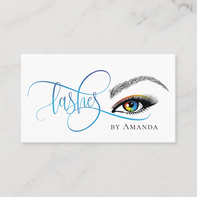 Trendy rainbow makeup artist lashes extension business card (Front)